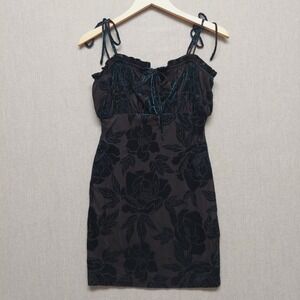 Forever 21 Velvet Burnout Mini Dress Juniors L Teal Floral Whimsigoth Fairycore